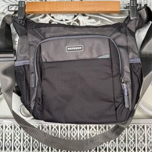 NuPouch Crossbody Bag Black Gray Ripstop Nylon Multi Pocket Travel Messenger EUC